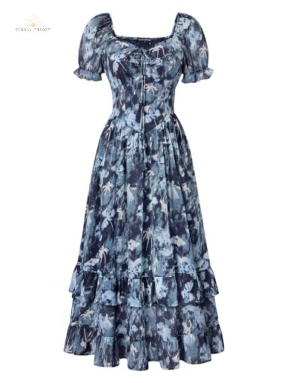 Floral Maxi Dress Puff Sleeve Corset Waist Sweetheart Neck - Picture 1 of 5